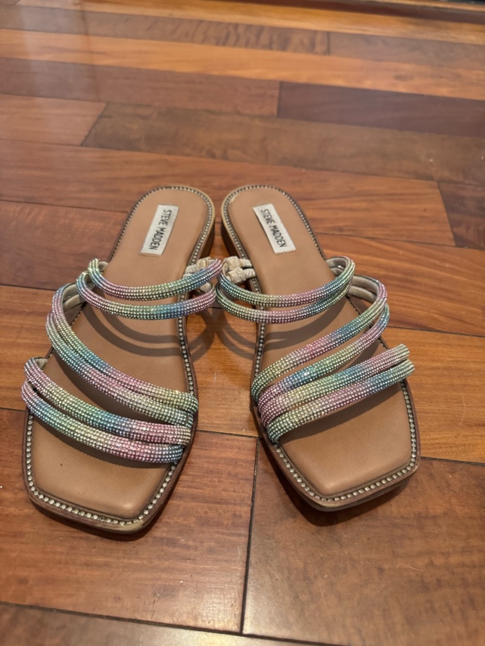 Steve Madden Pastel Rhinestone Multi-Strap Slide Sandals